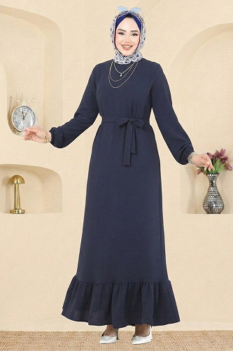 moda selvim Dress 5003MDA386 Light Navy Blue - Thumbnail