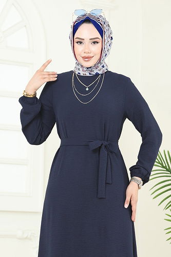 moda selvim الفستان كحلي فاتح 5003MDA386 - Thumbnail