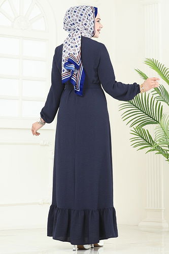 moda selvim الفستان كحلي فاتح 5003MDA386 - Thumbnail