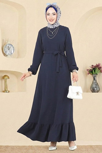 moda selvim الفستان كحلي فاتح 5003MDA386 - Thumbnail