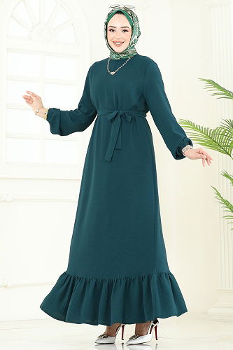 moda selvim الفستان بترولي فاتح 5003MDA386 - Thumbnail