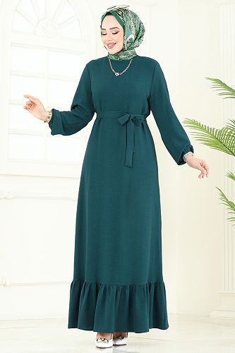 moda selvim الفستان بترولي فاتح 5003MDA386 - Thumbnail