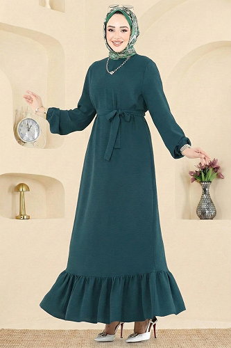 moda selvim الفستان بترولي فاتح 5003MDA386 - Thumbnail