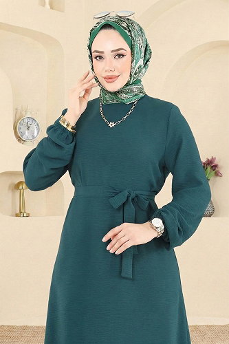 moda selvim الفستان بترولي فاتح 5003MDA386 - Thumbnail