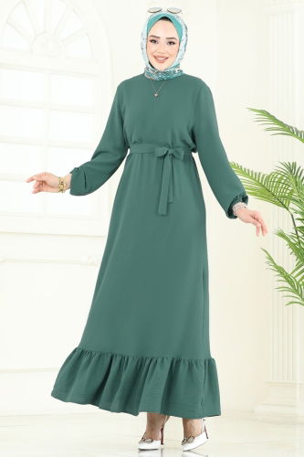 moda selvim الفستان أخضر باهت 5003MDA386 - Thumbnail