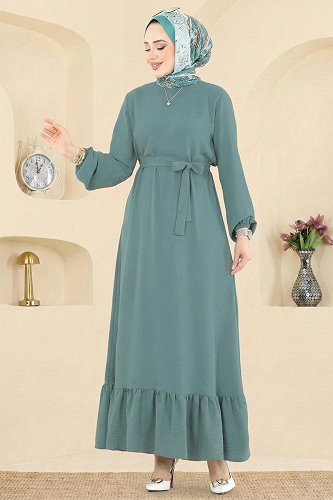 moda selvim الفستان أخضر باهت 5003MDA386 - Thumbnail