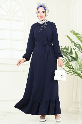moda selvim Dress 5003MDA386 Navy Blue - Thumbnail