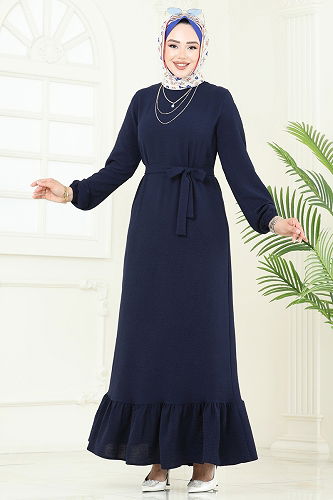 moda selvim Dress 5003MDA386 Navy Blue - Thumbnail