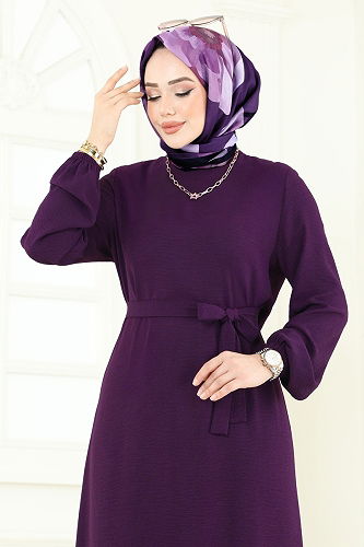 moda selvim Dress 5003MDA386 Purple - Thumbnail