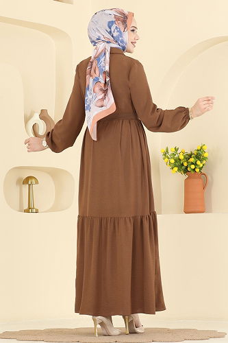 moda selvim الفستان بني 5004BM387 - Thumbnail