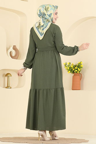 moda selvim الفستان اخضر عفني 5004BM387 - Thumbnail