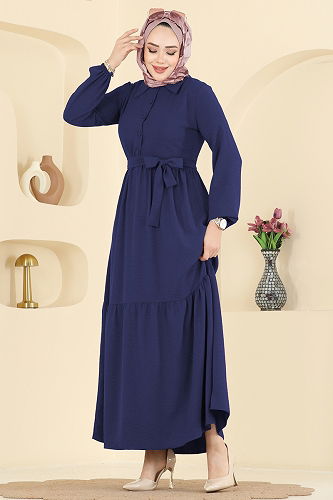 moda selvim Dress 5004BM387 Navy Blue - Thumbnail