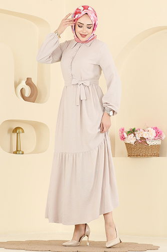 moda selvim الفستان بيج 5004BM387 - Thumbnail