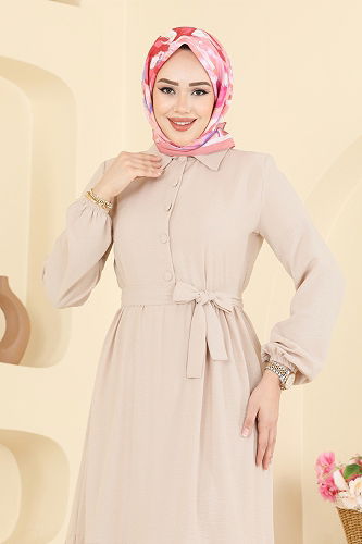 moda selvim الفستان بيج 5004BM387 - Thumbnail