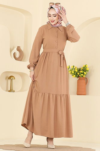 moda selvim الفستان بيج 5004BM387 - Thumbnail