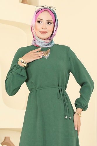 moda selvim الفستان أخضر عشبي 5004MDA386 - Thumbnail