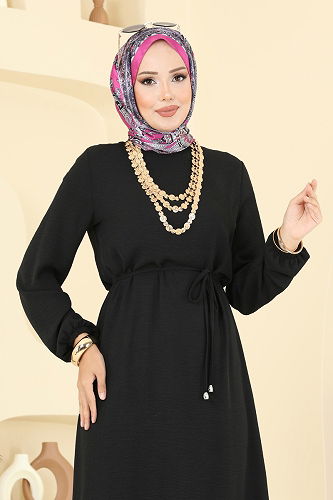 moda selvim الفستان أسود 5004MDA386 - Thumbnail