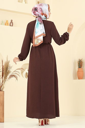moda selvim الفستان بني 5004MDA386 - Thumbnail