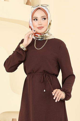 moda selvim الفستان بني 5004MDA386 - Thumbnail
