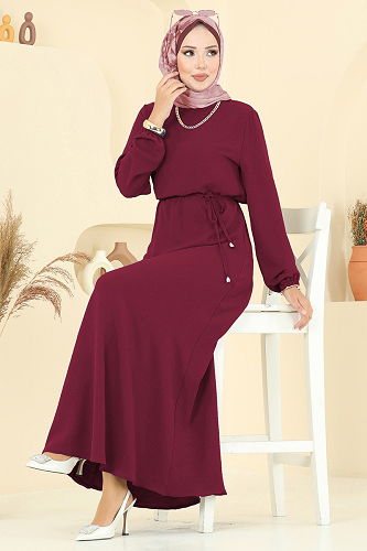 moda selvim Dress 5004MDA386 Burgundy - Thumbnail