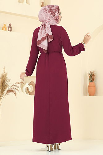 moda selvim Dress 5004MDA386 Burgundy - Thumbnail