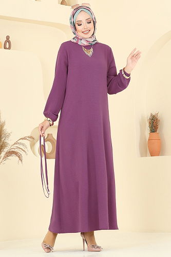 moda selvim Dress 5004MDA386 Lilac - Thumbnail