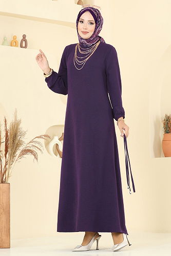 moda selvim Dress 5004MDA386 Purple - Thumbnail