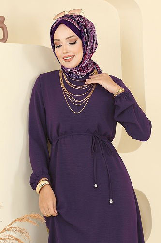 moda selvim Dress 5004MDA386 Purple - Thumbnail