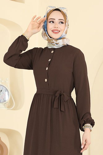 moda selvim Dress 5005BM387 Brown - Thumbnail
