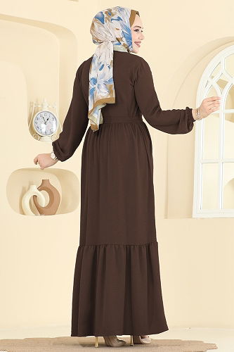 moda selvim الفستان بني 5005BM387 - Thumbnail