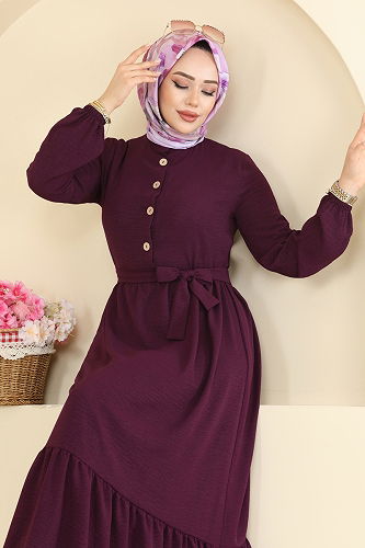 moda selvim Dress 5005BM387 Damson - Thumbnail