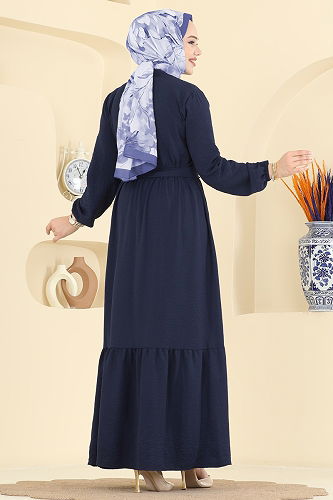 moda selvim Dress 5005BM387 Dark Navy Blue - Thumbnail