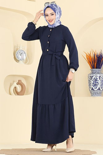 moda selvim Dress 5005BM387 Dark Navy Blue - Thumbnail