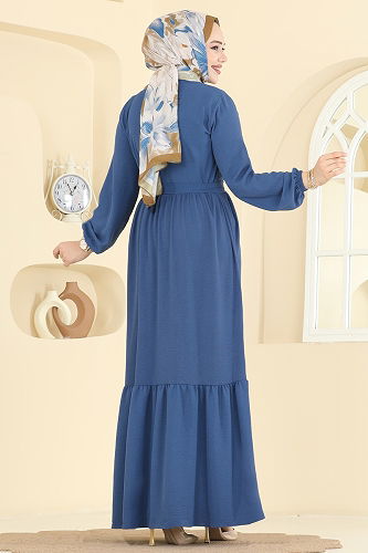 moda selvim Dress 5005BM387 Indigo - Thumbnail