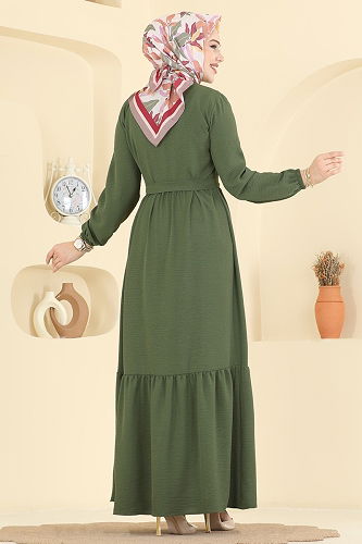 moda selvim الفستان اخضر عفني 5005BM387 - Thumbnail