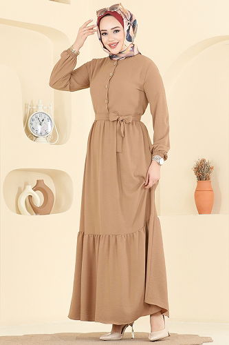moda selvim Dress 5005BM387 Latte - Thumbnail