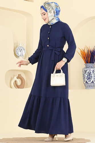 moda selvim Dress 5005BM387 Navy Blue - Thumbnail