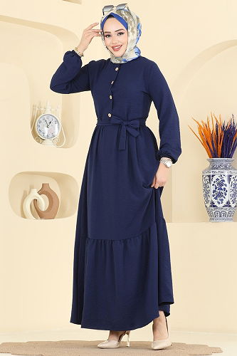 moda selvim Dress 5005BM387 Navy Blue - Thumbnail