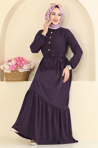 moda selvim Dress 5005BM387 Purple - Thumbnail