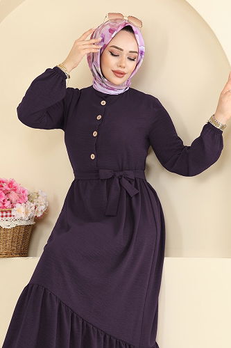 moda selvim الفستان أرجواني 5005BM387 - Thumbnail