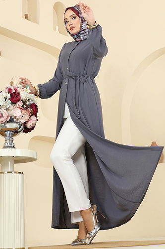 moda selvim Dress 5005MDA386 Anthracite - Thumbnail