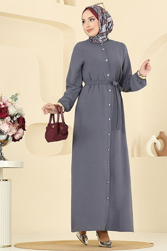 moda selvim الفستان رمادي غامق 5005MDA386 - Thumbnail