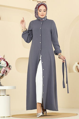 moda selvim الفستان رمادي غامق 5005MDA386 - Thumbnail