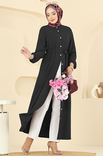 moda selvim الفستان أسود 5005MDA386 - Thumbnail