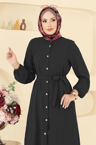 moda selvim الفستان أسود 5005MDA386 - Thumbnail