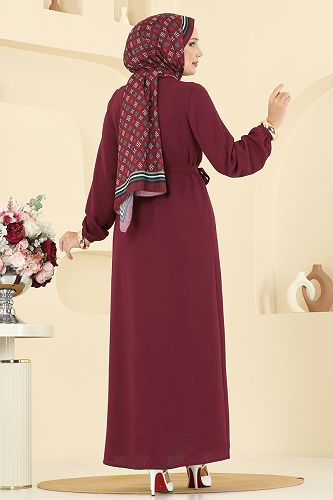 moda selvim Dress 5005MDA386 Burgundy - Thumbnail