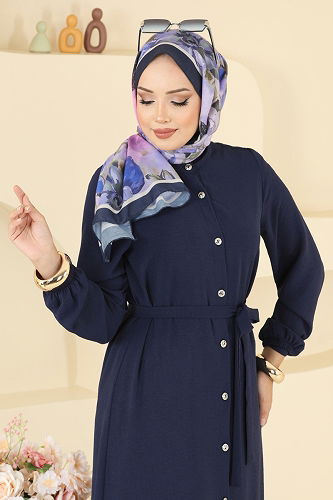 moda selvim Dress 5005MDA386 Navy Blue - Thumbnail