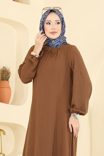 moda selvim Dress 5006BM387 Brown - Thumbnail