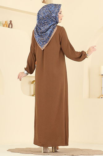 moda selvim الفستان بني 5006BM387 - Thumbnail