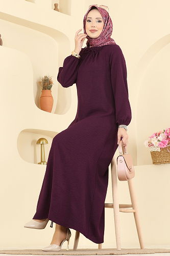 moda selvim Dress 5006BM387 Damson - Thumbnail